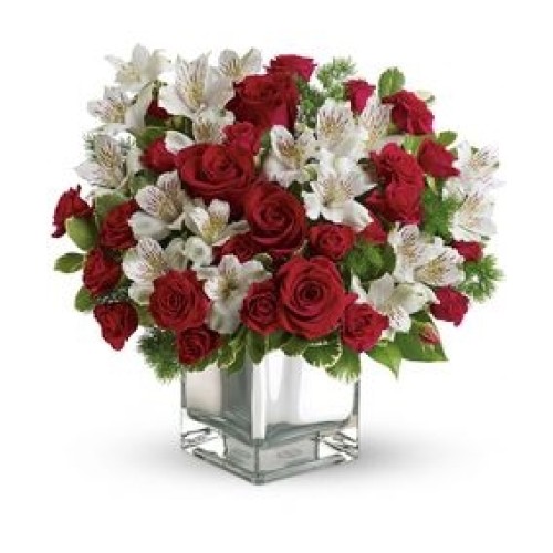 Premium Bucket of Roses and Alstromerias Arrangement